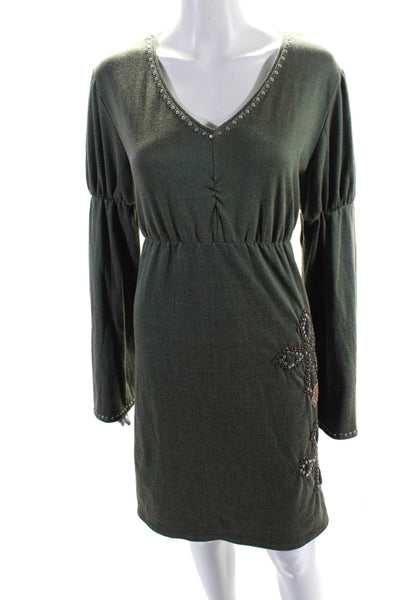 Double D Ranch Womens Cotton Studded Patchwork Empire Waist Dress Green Size M