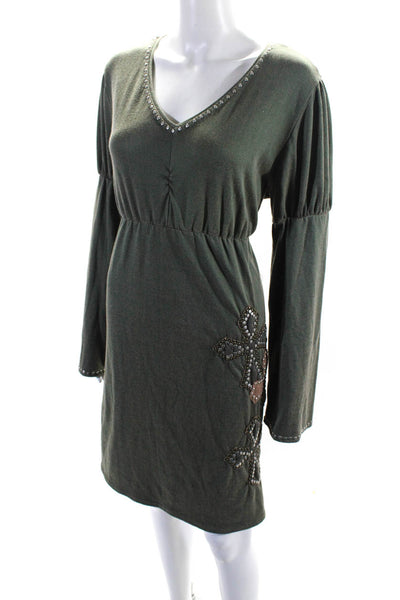 Double D Ranch Womens Cotton Studded Patchwork Empire Waist Dress Green Size M