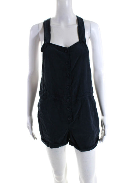 Bella Dahl Womens Dark Blue Sleeveless Button Front Short Overalls Shoes Size S