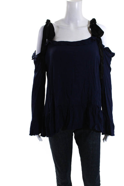 Muche Et Muchette Womens Navy Square Neck Cold Shoulder Blouse Top Size OS