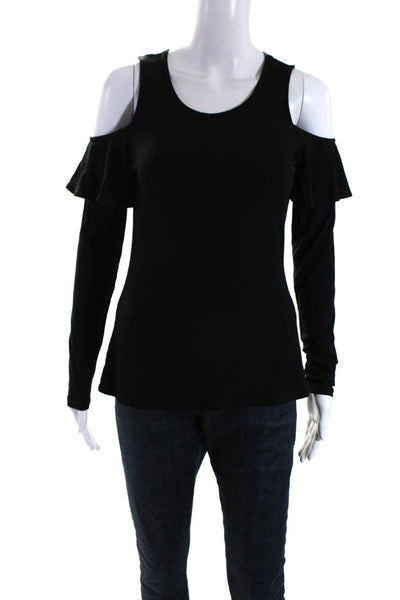 Michael Michael Kors Womens Black Ribbed Knit Cold Shoulder Blouse Top Size S