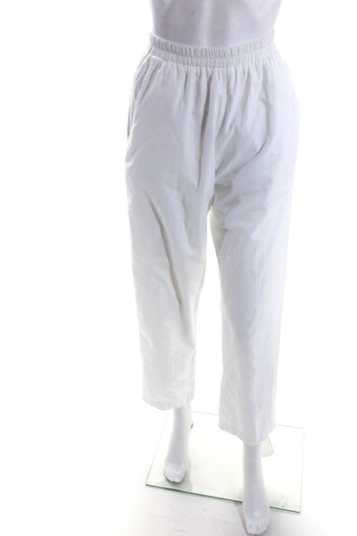 Theodore Designs Womens Elastic Waist High Rise Pants White Cotton Size Small