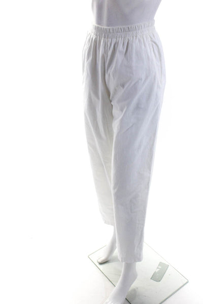 Theodore Designs Womens Elastic Waist High Rise Pants White Cotton Size Small