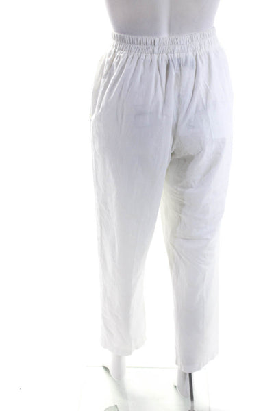 Theodore Designs Womens Elastic Waist High Rise Pants White Cotton Size Small