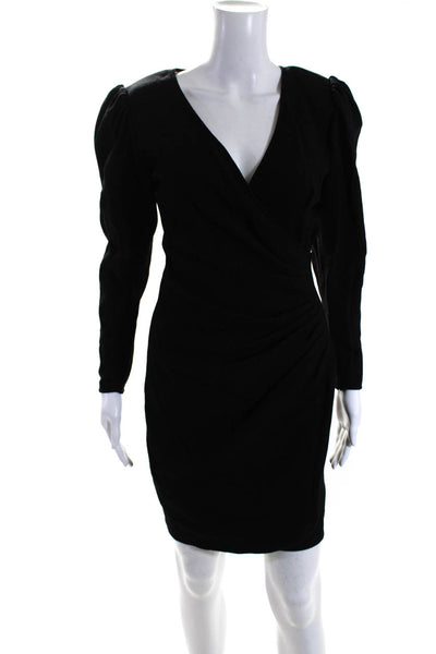 Emanuel Ungaro Parallele Womens V Neck Ruched Long Sleeves Dress Black Size 6