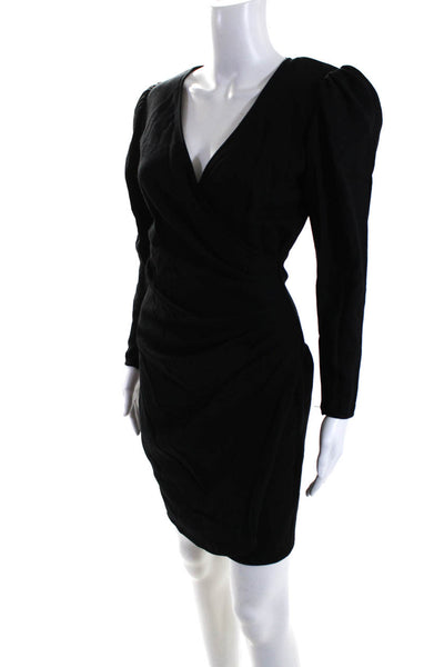 Emanuel Ungaro Parallele Womens V Neck Ruched Long Sleeves Dress Black Size 6