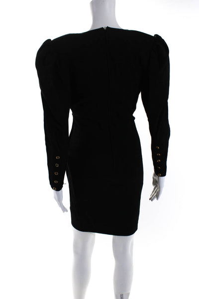 Emanuel Ungaro Parallele Womens V Neck Ruched Long Sleeves Dress Black Size 6