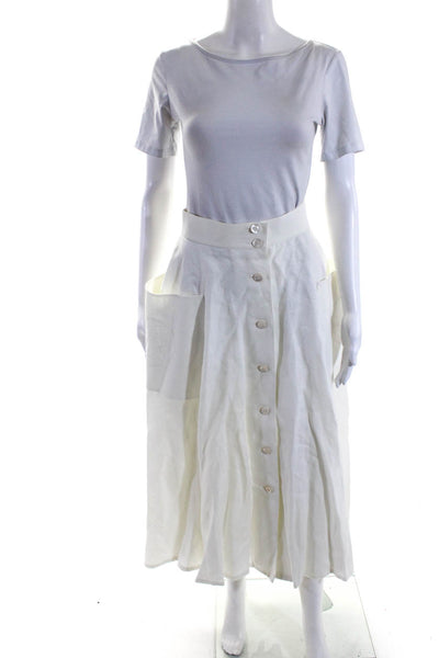 Hermes Womens Linen Embroidered Pockets A Line Maxi Skirt White Size EUR 38