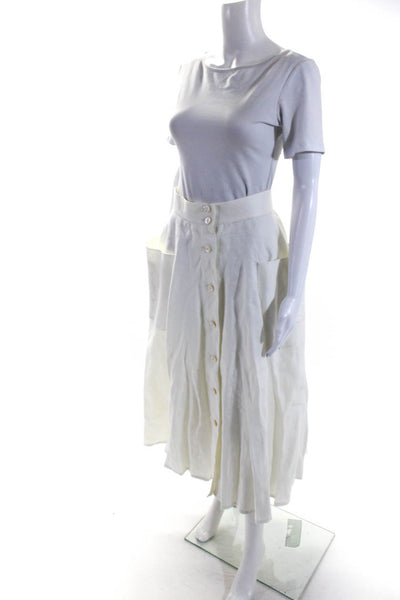 Hermes Womens Linen Embroidered Pockets A Line Maxi Skirt White Size EUR 38