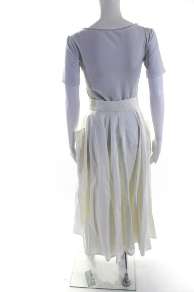 Hermes Womens Linen Embroidered Pockets A Line Maxi Skirt White Size EUR 38