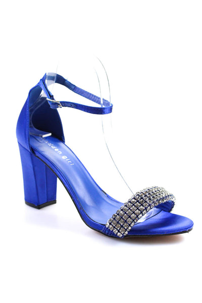 Madden Girl Womens Satin Jeweled Sandal Heels Sapphire Blue Size 8 Medium