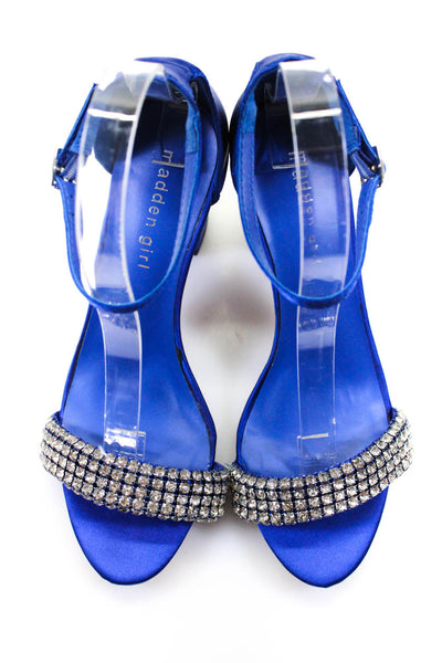 Madden Girl Womens Satin Jeweled Sandal Heels Sapphire Blue Size 8 Medium