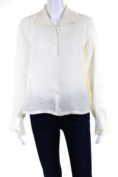 Victoria Falls Womens Linen Long Sleeves Button Down Shirt White Size Medium