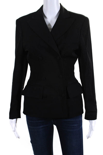 Regina Rubens Womens Wide Lapel Double Breasted Blazer Jacket Black Wool Size 1