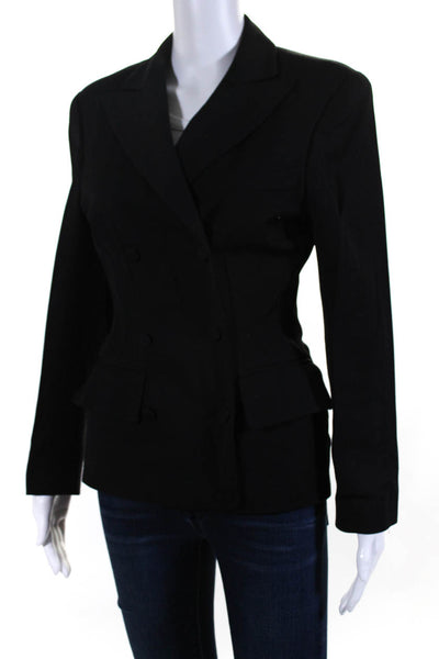 Regina Rubens Womens Wide Lapel Double Breasted Blazer Jacket Black Wool Size 1