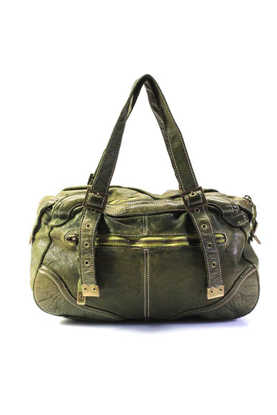 Sissirossi Womens Leather Zipped Darted Buckled Top Handle Handbag Green