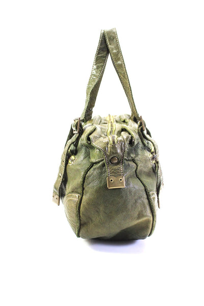 Sissirossi Womens Leather Zipped Darted Buckled Top Handle Handbag Green