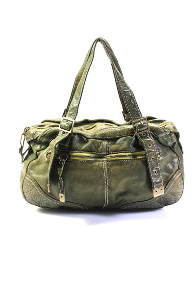 Sissirossi Womens Leather Zipped Darted Buckled Top Handle Handbag Green