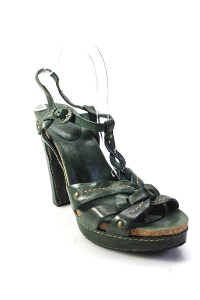 Frye Womens Block Heel Platform Ankle Strap Intertwined Sandals Green Size 10M