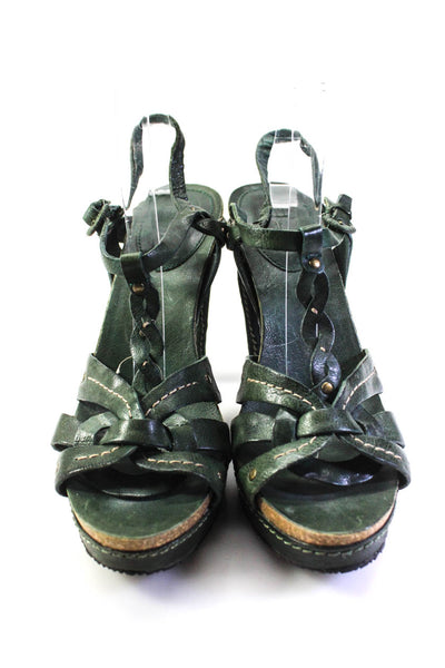 Frye Womens Block Heel Platform Ankle Strap Intertwined Sandals Green Size 10M