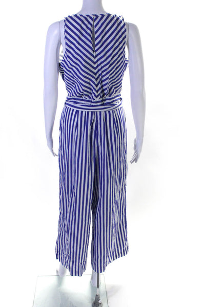 J Crew Womens Cotton Striped V-Neck Sleeveless Wide Leg Jumpsuit Blue Size 6