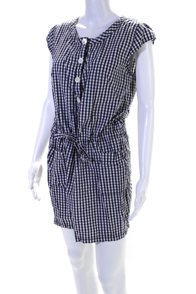 J Crew Womens Check Print Drawstring Waist Short Sleeve Dress Navy Size 6