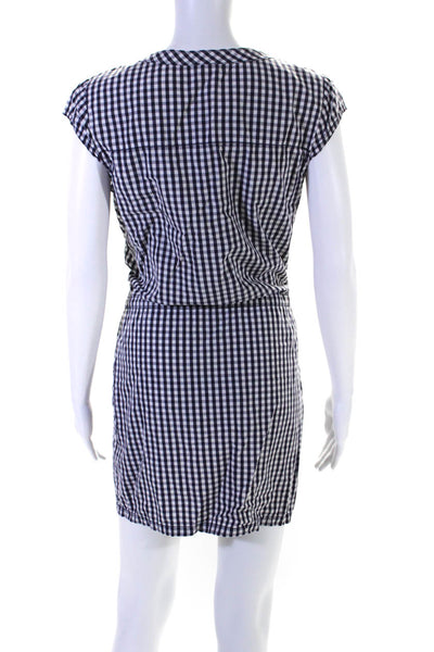 J Crew Womens Check Print Drawstring Waist Short Sleeve Dress Navy Size 6