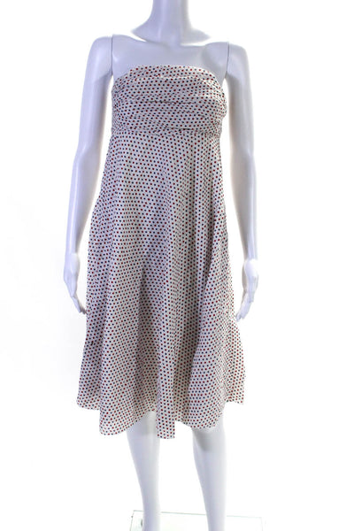 J Crew Womens Cotton Polka Dot Print Strapless Zip Up Dress White Size 4