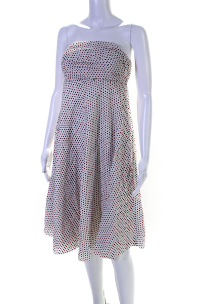 J Crew Womens Cotton Polka Dot Print Strapless Zip Up Dress White Size 4