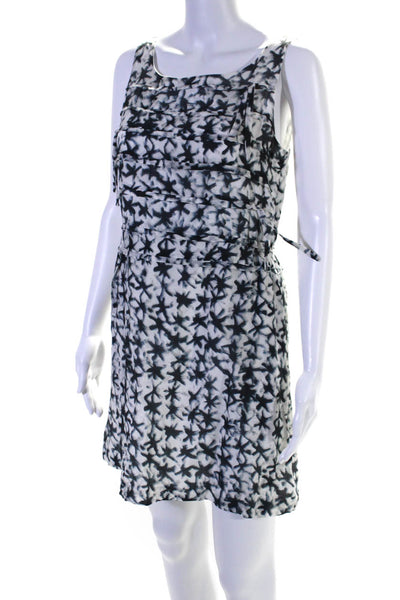 J Crew Womens Cotton Blend Abstract Print Sleeveless Zip Up Dress White Size 6