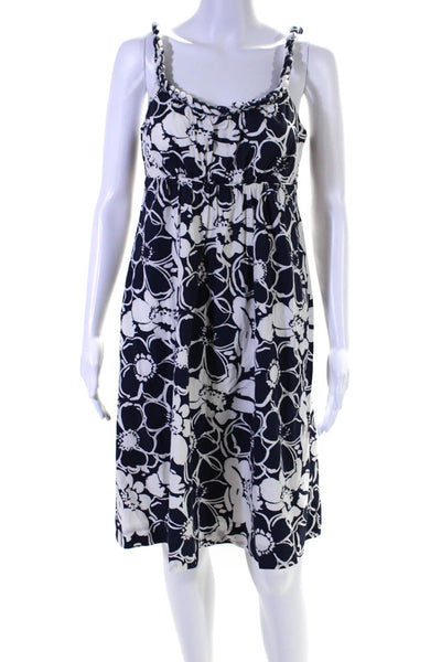 J Crew Womens Cotton Floral Print Round Neck Sleeveless Dress White Size 4