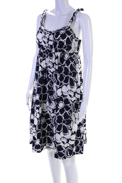 J Crew Womens Cotton Floral Print Round Neck Sleeveless Dress White Size 4