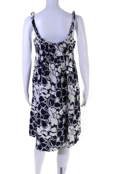 J Crew Womens Cotton Floral Print Round Neck Sleeveless Dress White Size 4