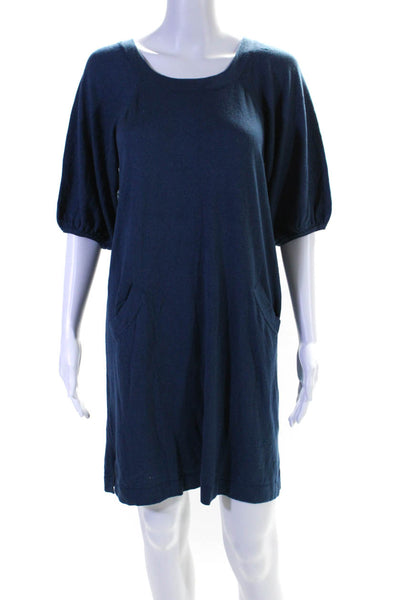 BCBGMAXAZRIA Womens Silk Blend Round Neck Short Sleeve Mini Dress Blue Size S