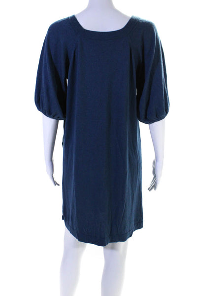 BCBGMAXAZRIA Womens Silk Blend Round Neck Short Sleeve Mini Dress Blue Size S