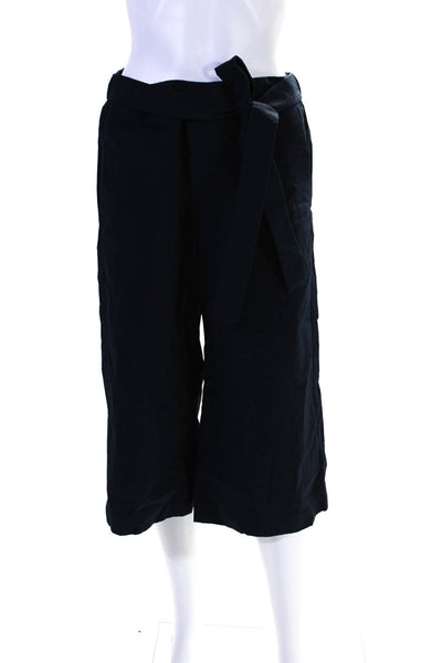 J Crew Womens Cotton Stretch Waist Cropped Wide Leg Pants Trousers Navy Size 4