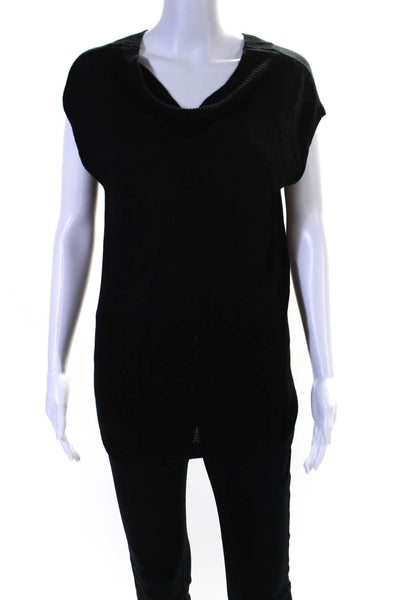 Vince Womens Round Neck Sleeveless Pullover Knit Blouse Top Black Size M