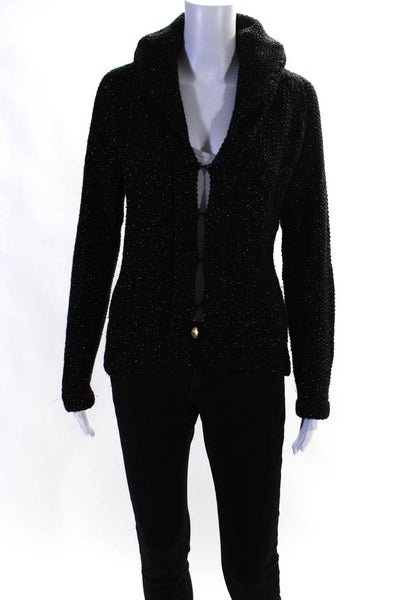 J Crew Womens Metallic Wool Blend Open Front Cardigan Sweater Black Size M