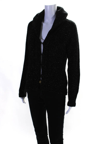 J Crew Womens Metallic Wool Blend Open Front Cardigan Sweater Black Size M