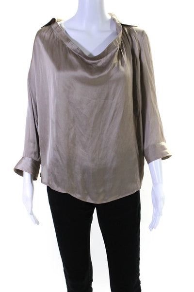 Vince Womens Collared Round Neck Long Sleeve Pullover Blouse Top Taupe Size 4