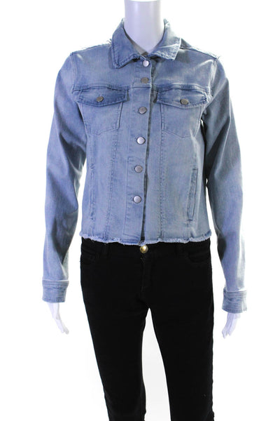 Ecru Women's Collared Long Sleeves Medium Wash Button Up Jean Jacket Size S