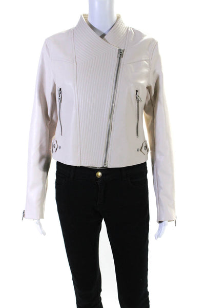 BLANKNYC Women's Asymmetrical Full Zip Faux Leather Moto Jacket Beige Size M