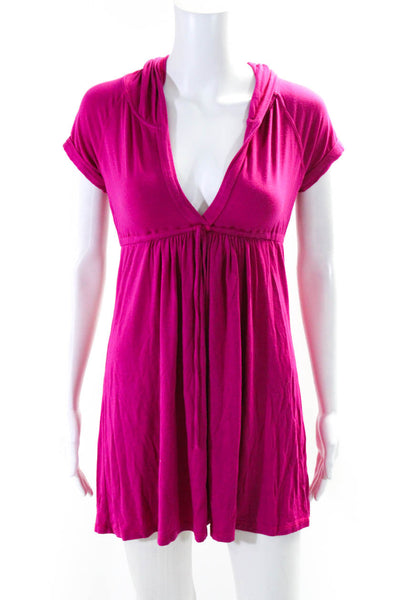 Robin Piccone Womens Fuschia V-Neck Hooded Short Sleeve Mini Dress Size S