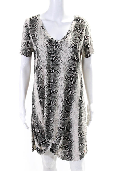 Philanthropy Womens Gray Cotton Snakeskin Print Twist Front T-Shirt Dress Size S