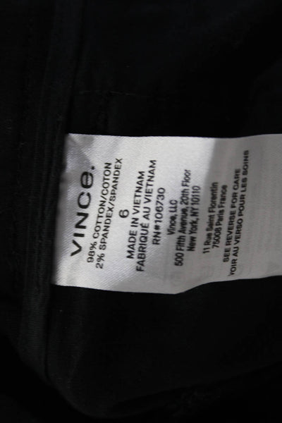 Vince Womens Solid Black Cotton High Rise Straight Leg Pants Size 6