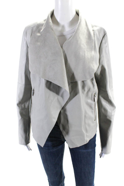 Bagatelle Womens Faux Leather Open Front Long Sleeves Jacket Gray Size Large