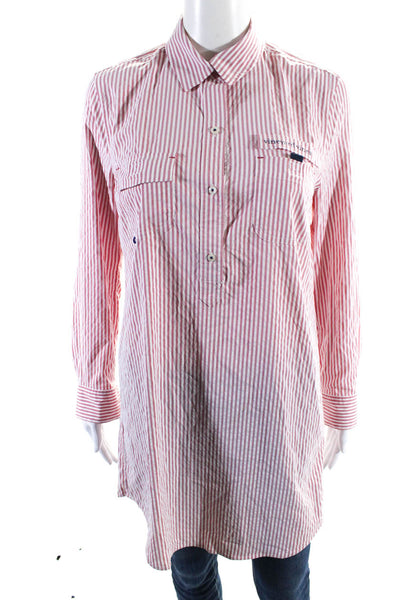 Vineyard Vines Womens Red Striped Collar Henley Long Sleeve Tunic Top Size 4