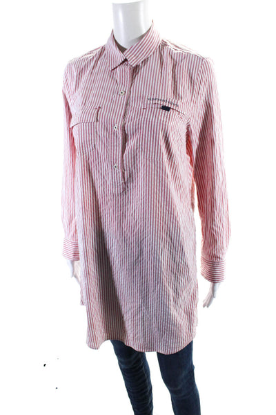 Vineyard Vines Womens Red Striped Collar Henley Long Sleeve Tunic Top Size 4