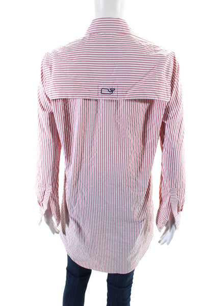 Vineyard Vines Womens Red Striped Collar Henley Long Sleeve Tunic Top Size 4