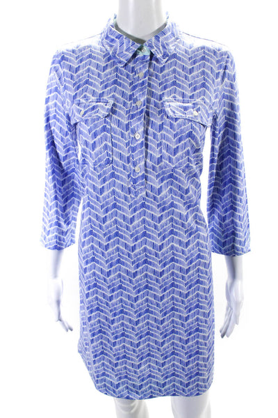 Vineyard Vines Womens Blue Printed Collar Long Sleeve A-Line Dress Size S